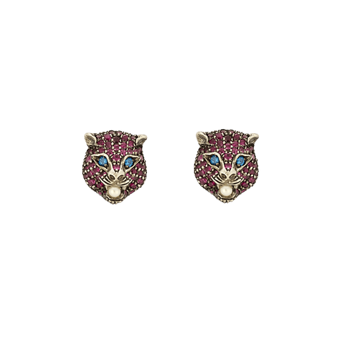 Boucles d'oreilles Gucci - Boucles d’oreilles tigre en or jaune 18k, argent et rubis 58 Facettes BO/250005