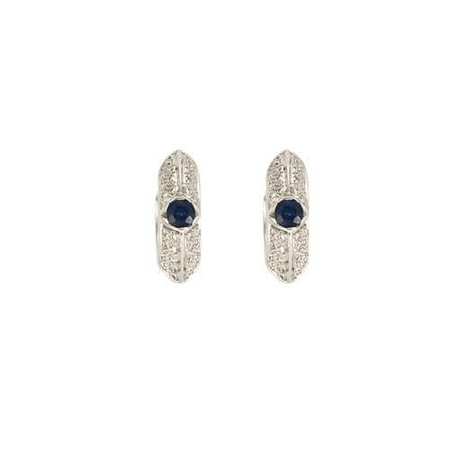 Boucles d'oreilles Boucles d'oreilles créoles en or blanc 18 carats et diamants, saphir 58 Facettes BO/250014/