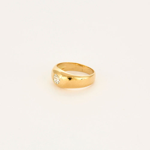 Bague 49 Chevalière jonc en or jaune 18 carats et diamant taille ancienne 58 Facettes