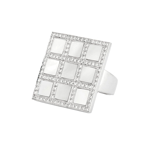 Bague 53 Bague Art déco en or blanc et nacre blanche pavée de diamants 58 Facettes BO/230119