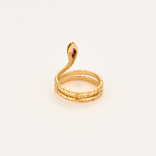 Bague 54 Bague serpent vintage en or jaune 18 carats, saphir rose et diamants 58 Facettes