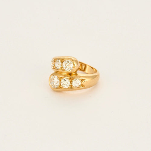 Bague 51 Bague croisée en or jaune 18 carats et diamants taille ancienne 58 Facettes