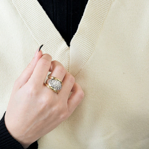 Bague 51 Bague jonc en or jaune et blanc et diamants 58 Facettes BO/240023//