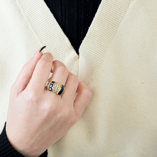 Bague 53 Bague jonc en or jaune 18 carats, diamants et saphirs calibrés 58 Facettes BO/240025/