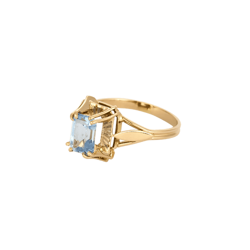 Bague 51 Bague tourmaline bleue taille émeraude en or rose 18 carats 58 Facettes BO/250034