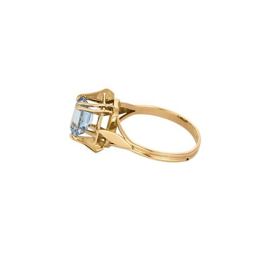 Bague 51 Bague tourmaline bleue taille émeraude en or rose 18 carats 58 Facettes BO/250034