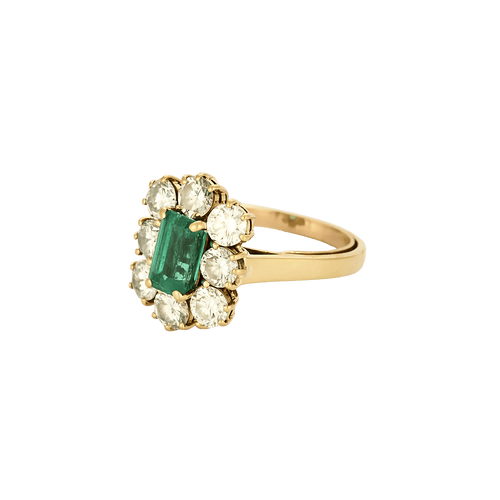 Bague 54 Bague marguerite en or jaune 18 carats et émeraude, diamants 58 Facettes BO/250003/