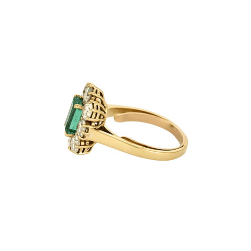 Bague 54 Bague marguerite en or jaune 18 carats et émeraude, diamants 58 Facettes BO/250003/