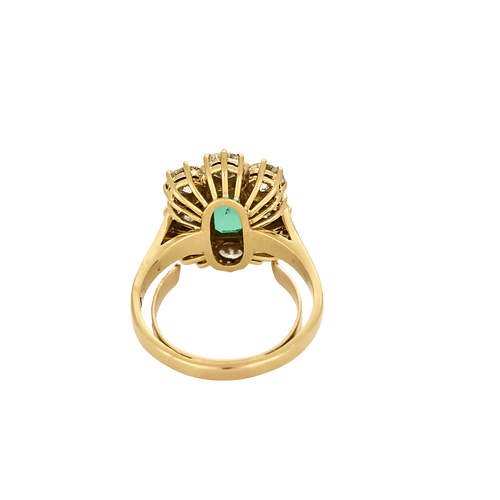 Bague 54 Bague marguerite en or jaune 18 carats et émeraude, diamants 58 Facettes BO/250003/