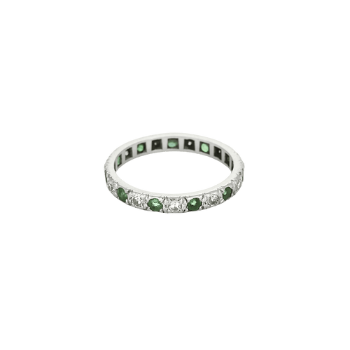 Bague 55 Bague alliance américaine en or blanc 18k et diamants, émeraudes 58 Facettes BO/250015/