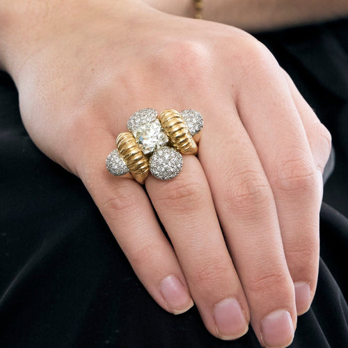 ARNOLD OSTERTAG (Attribué à ) - Bague en or jaune, platine et diamants 58 Facettes