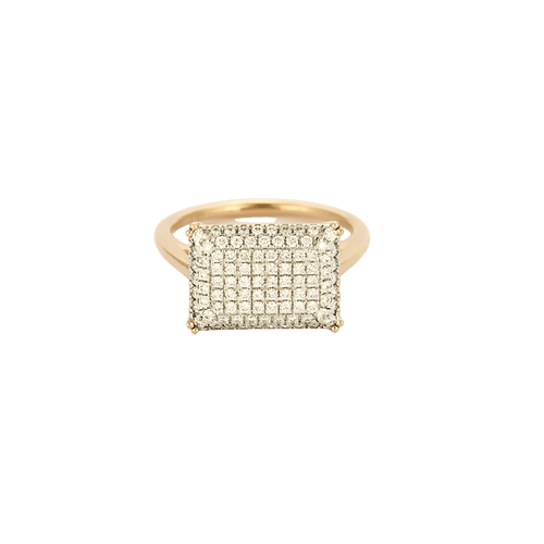 Bague 51 Bague rectangulaire sertie de diamants en or rose 18 carats 58 Facettes BO/250031