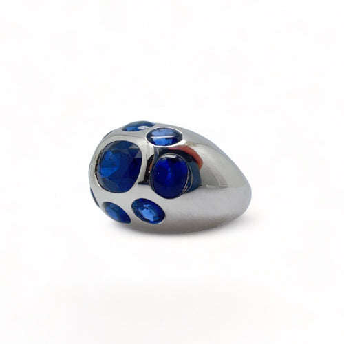 Bague 51 Bague cocktail ovale en or blanc et saphirs 58 Facettes