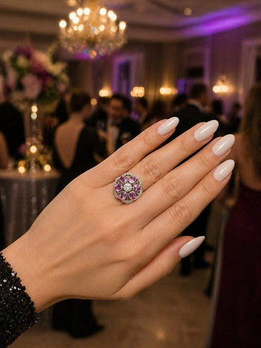 Bague 56 Art déco - Bague en or blanc saphirs roses 58 Facettes 50454