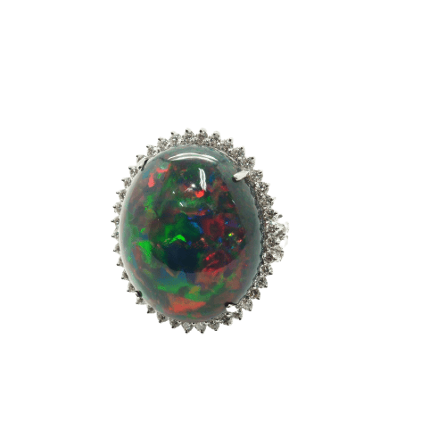 Bague 54 Bague opale et diamants en or jaune 18 carats 58 Facettes 4803
