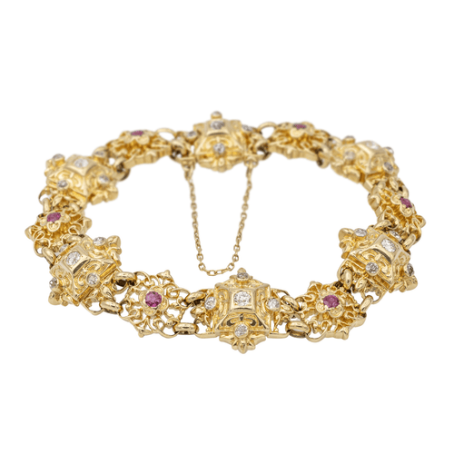Bracelet Bracelet en or jaune 18 carats serti de diamants et rubis 58 Facettes 836609CN