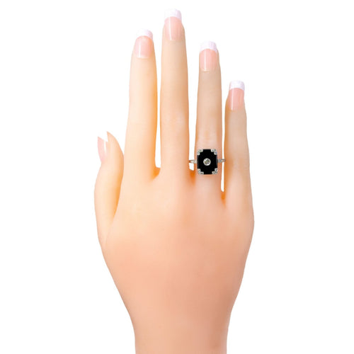 Bague 54 Bague Art déco en platine avec onyx et diamants 58 Facettes 283515B624A545CBB2833D855843D533