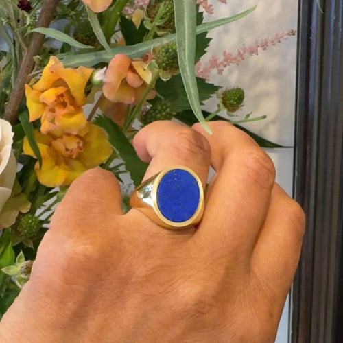 Bague 62.5 Chevalière en or jaune 14 carats avec lapis-lazuli 58 Facettes 4B372EDCD0D84803B6557321C8CDC884