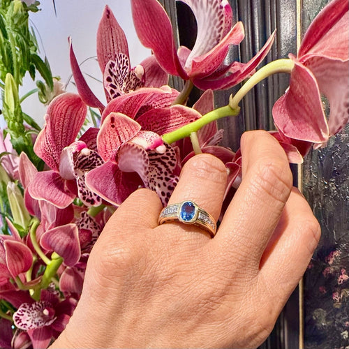 Bague 59 Bague géométrique vintage en or 18 carats, saphir et diamants 58 Facettes F9BFFB34C2F04F06AFED1654413E6CE2