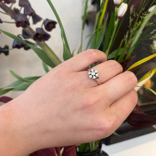 Bague 55.75 Bague rosette vintage en or blanc et or rose avec diamants 58 Facettes B68EDC7C03D648C4BF10868F680982A9