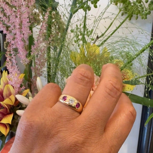 Bague 56 Bague gitane en or jaune 14 carats avec diamant et rubis 58 Facettes CCBAD7DB879D4A76BDBCF47059EFEFA2