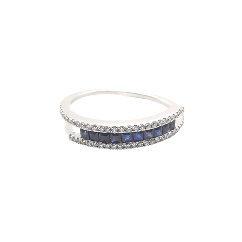 Bague 54 Bague en or blanc sertie de 56 diamants et 10 saphirs 58 Facettes
