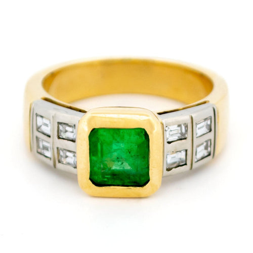 Bague 56 Bague vintage en or jaune et blanc 18k avec émeraude et diamants 58 Facettes 0D1C1344DFCE437483D07F65151ADF00