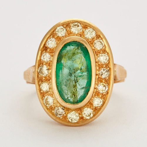 Bague Bague or jaune et émeraude, diamants. 58 Facettes DV0569-3