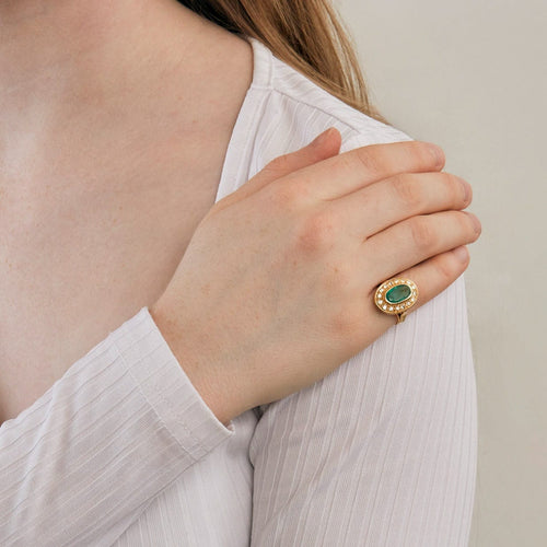 Bague Bague or jaune et émeraude, diamants. 58 Facettes DV0569-3
