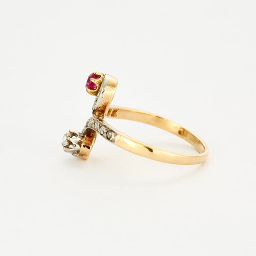 Bague 52.5 Bague - "Toi & Moi" rubis de synthèse et diamants 58 Facettes DV0608-8