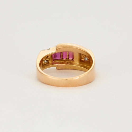 Bague 53 Bague Tank - or jaune diamants et rubis de synthèse 58 Facettes DV2939-1