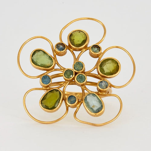 Bague 51.5  Claire de Divonne - Bague Fleur en or jaune saphirs , péridots, topazes 58 Facettes DV3020-11-515-3