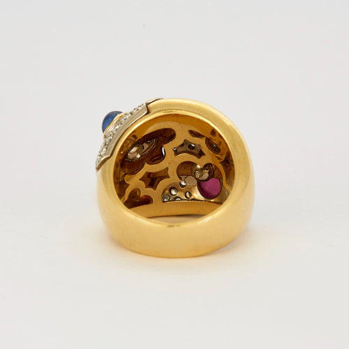 Bague 53 Bague boule sertie d'un rubis, saphir et diamants 58 Facettes DV0090-2