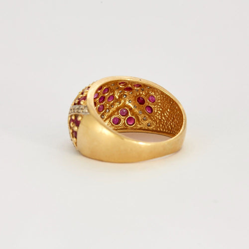 Bague 54 Bague Boule en or jaune rubis facettés et lignes de diamants 58 Facettes DV2518-1