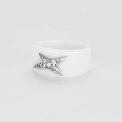 Bague 53 MAUBOUSSIN - Etoile d'ange.  Bague céramique blanche or blanc et diamants 58 Facettes DV0630-1