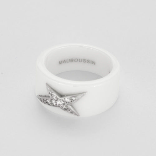 Bague 53 MAUBOUSSIN - Etoile d'ange.  Bague céramique blanche or blanc et diamants 58 Facettes DV0630-1