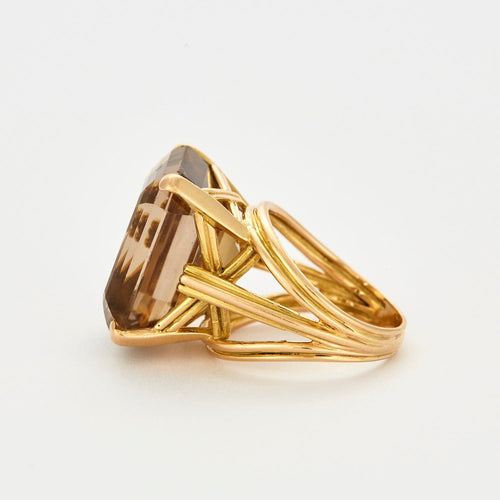 Bague 53 Bague en or jaune et quartz fumé 58 Facettes DV0598-7