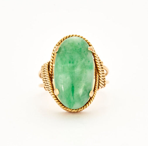 Bague 57 Bague en or jaune cabochon de jade 58 Facettes DV0658-4-57-3
