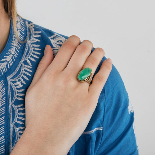 Bague 57 Bague en or jaune cabochon de jade 58 Facettes DV0658-4-57-3