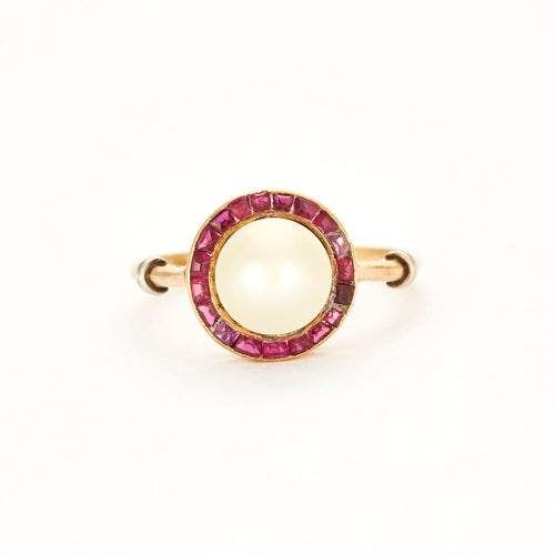 Bague 50 Bague en or jaune mabé et rubis calibrés 58 Facettes DV0658-3-50-2
