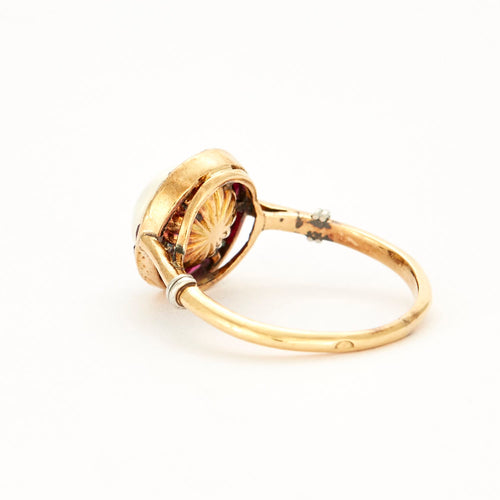 Bague 50 Bague en or jaune mabé et rubis calibrés 58 Facettes DV0658-3-50-2