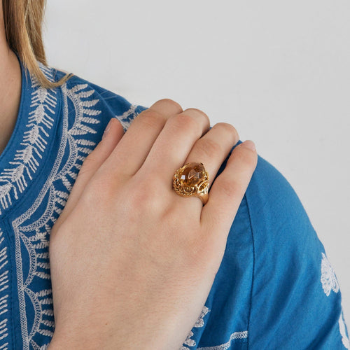 Bague 55 Bague en or jaune et citrine 58 Facettes DV0658-1-55-2