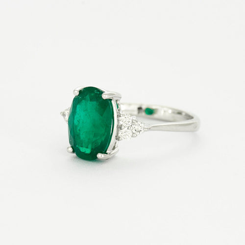 Bague 50 Bague or blanc avec émeraude et diamants 58 Facettes DV0671-3-50-2