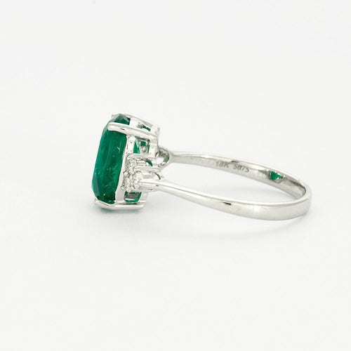 Bague 50 Bague or blanc avec émeraude et diamants 58 Facettes DV0671-3-50-2