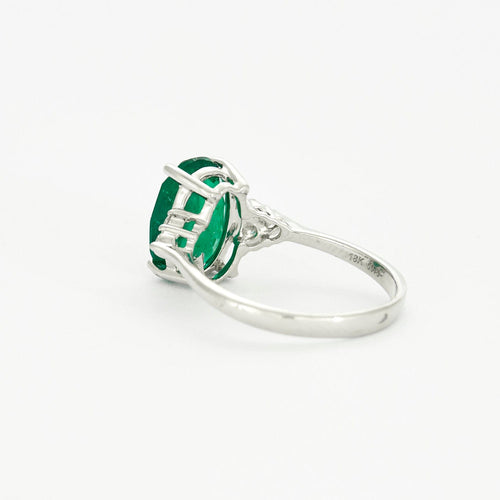 Bague 50 Bague or blanc avec émeraude et diamants 58 Facettes DV0671-3-50-2
