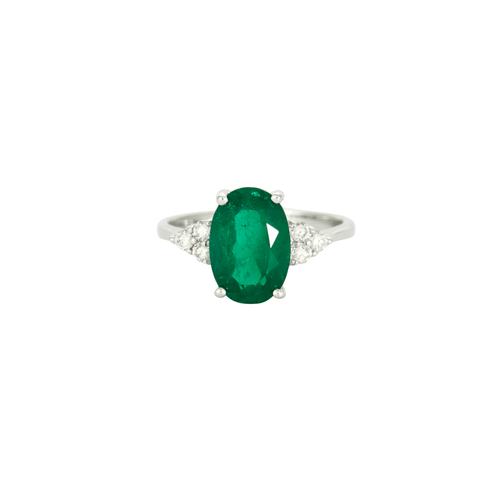 Bague 50 Bague or blanc avec émeraude et diamants 58 Facettes DV0671-3-50-2