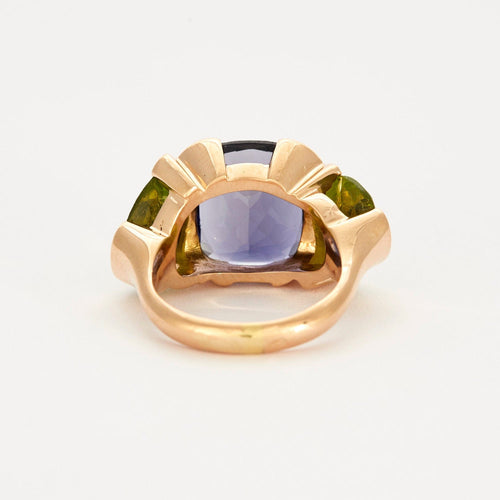 Bague 55 Bague or jaune ornée d'une tourmaline bleue et péridots 58 Facettes DV0671-8-55-2