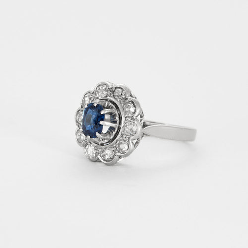 Bague 52 Bague marguerite platine et or gris avec saphir 58 Facettes DV0677-5-52-2