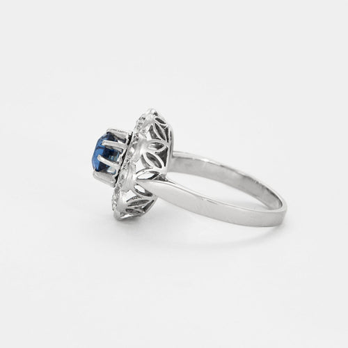 Bague 52 Bague marguerite platine et or gris avec saphir 58 Facettes DV0677-5-52-2