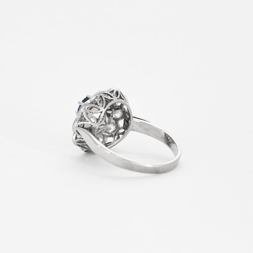 Bague 52 Bague marguerite platine et or gris avec saphir 58 Facettes DV0677-5-52-2